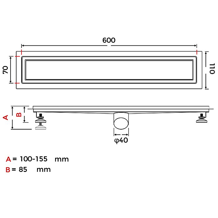 Трап для душа Gappo G86007-4 линейный, "под плитку", 60 см — изображение 2