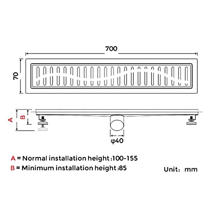 Трап для душа Gappo G87007-33 линейный, "решётка", 70 см, золото — изображение 2