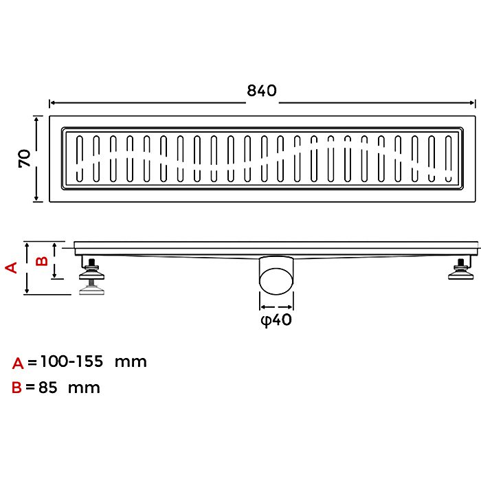 Трап для душа Gappo G88007-39 линейный, "решётка", 84 см, оружейная сталь — изображение 2