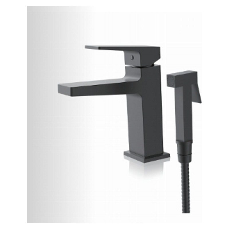 Смеситель для умывальника с гигиеническим душем Faop A1009-16, чёрный — изображение 3