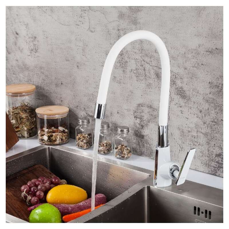 Смеситель для кухни с гибким изливом Frap F4458, белый/хром — изображение 4