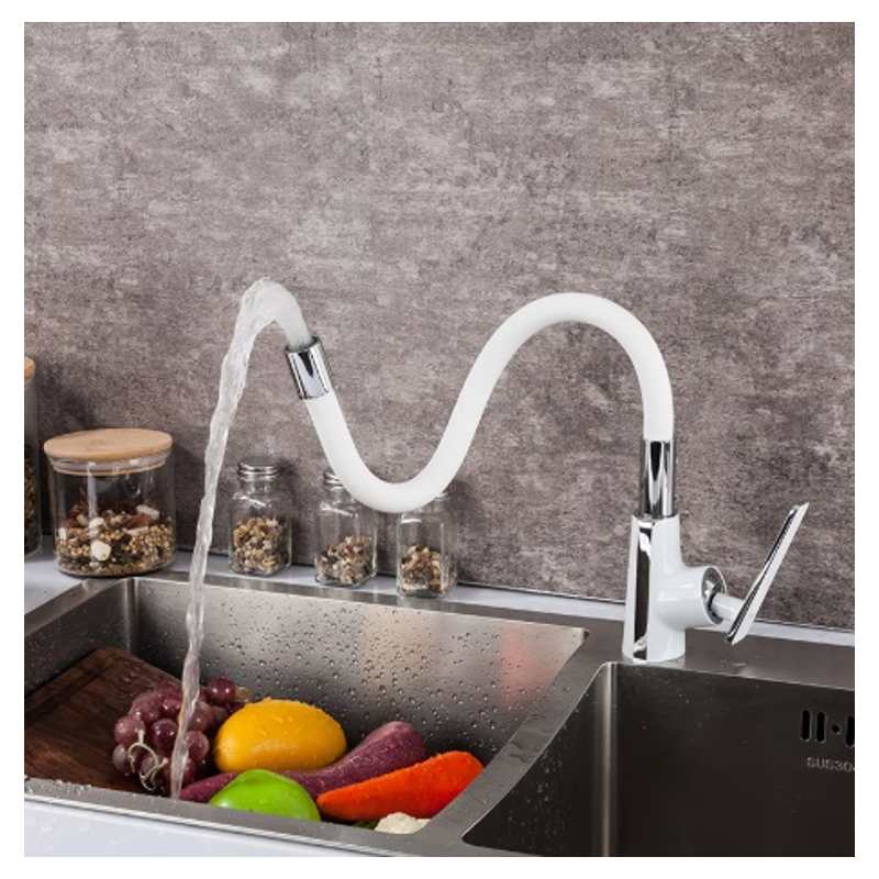 Смеситель для кухни с гибким изливом Frap F4458, белый/хром — изображение 6