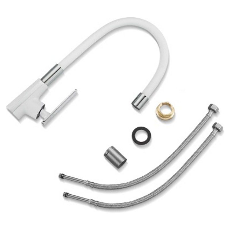 Смеситель для кухни с гибким изливом Frap F4458, белый/хром — изображение 7