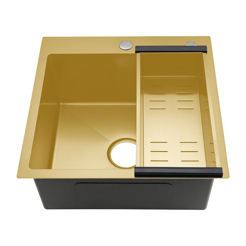 Кухонная мойка с коландером Gappo GS5050-3, золотой сатин