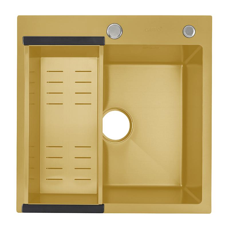 Кухонная мойка с коландером Gappo GS5050-3, золотой сатин — изображение 3