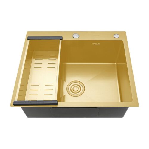 Кухонная мойка с коландером Gappo GS6050-3, золотой сатин