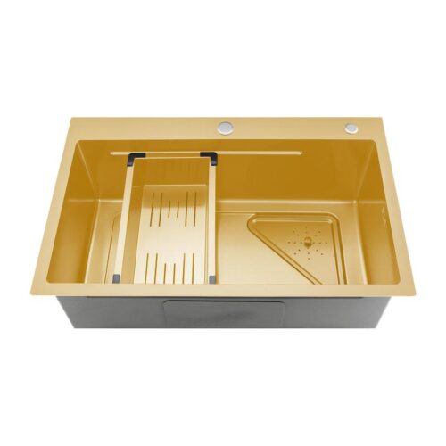 Кухонная мойка с коландером Gappo GS7246-3, золотой сатин