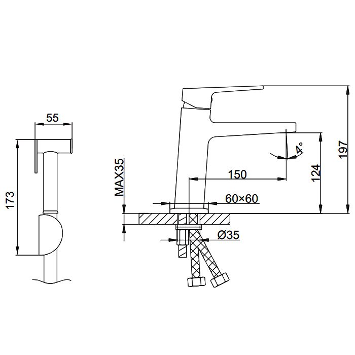 Смеситель для умывальника с гигиеническим душем Faop A1009-16, чёрный — изображение 2
