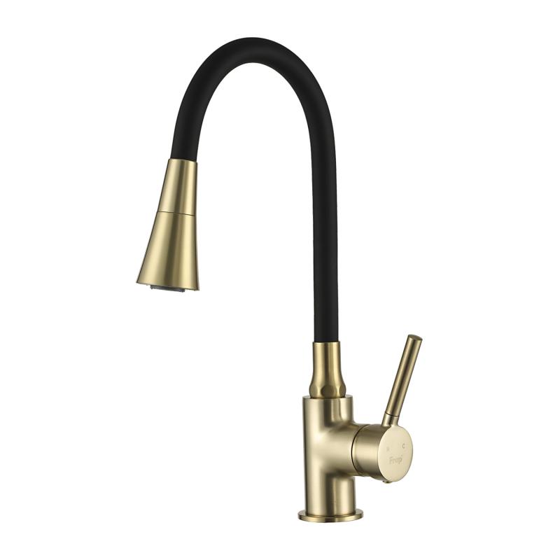 Смеситель для кухни с гибким изливом Frap F4044-3, золотой сатин
