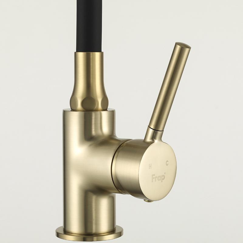 Смеситель для кухни с гибким изливом Frap F4044-3, золотой сатин — изображение 5