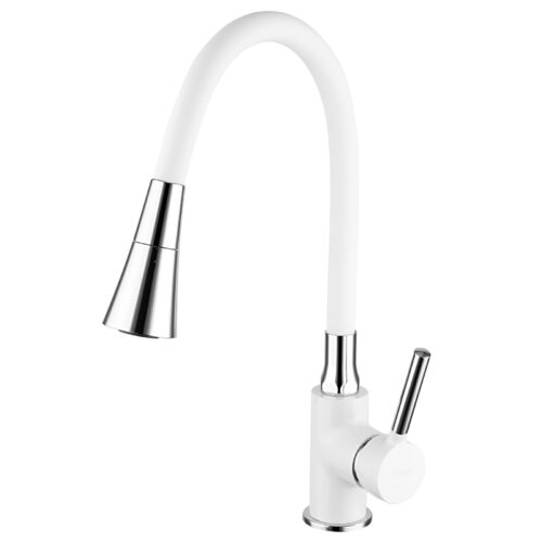 Смеситель для кухни с гибким изливом Frap F4044-8, белый/хром