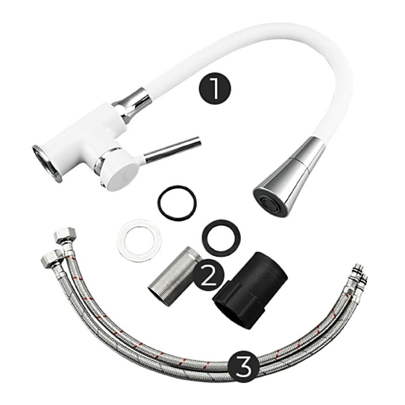 Смеситель для кухни с гибким изливом Frap F4044-8, белый/хром — изображение 6