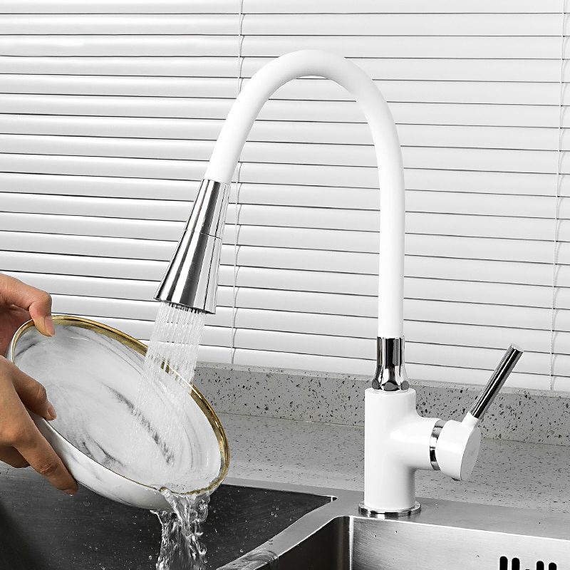 Смеситель для кухни с гибким изливом Frap F4044-8, белый/хром — изображение 8