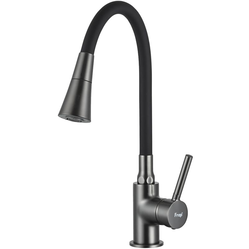 Смеситель для кухни с гибким изливом Frap F4044-9, оружейная сталь