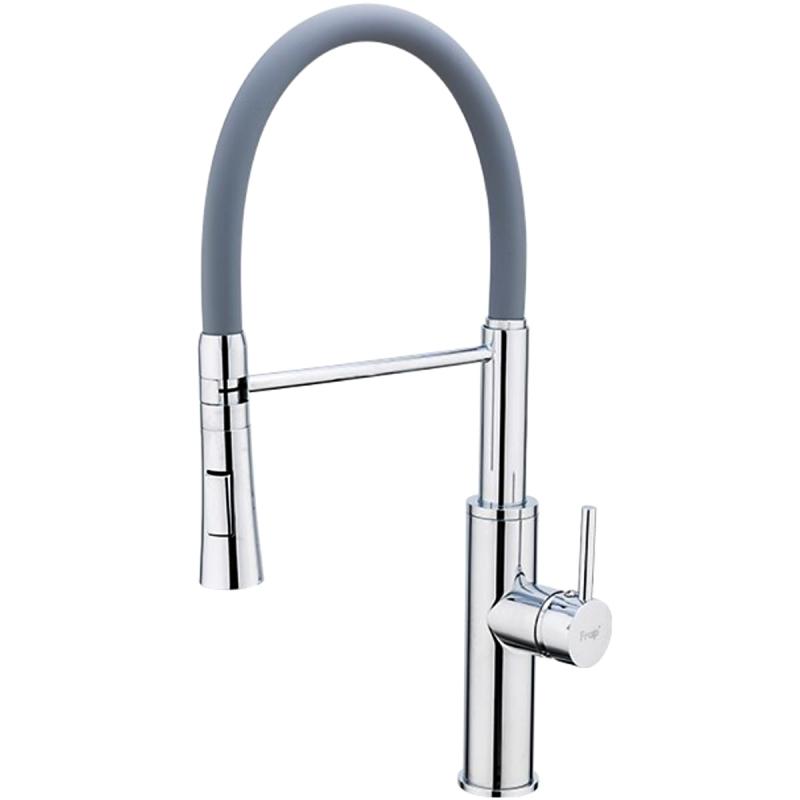 Смеситель для кухни с гибким изливом Frap F4452-6, хром/серый