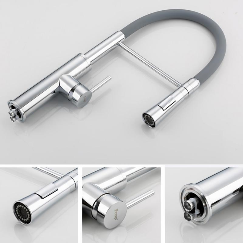 Смеситель для кухни с гибким изливом Frap F4452-6, хром/серый — изображение 4