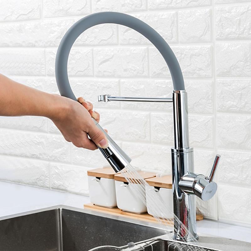 Смеситель для кухни с гибким изливом Frap F4452-6, хром/серый — изображение 12