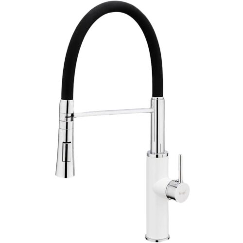 Смеситель для кухни с гибким изливом Frap F4452-8, белый, хром/чёрный