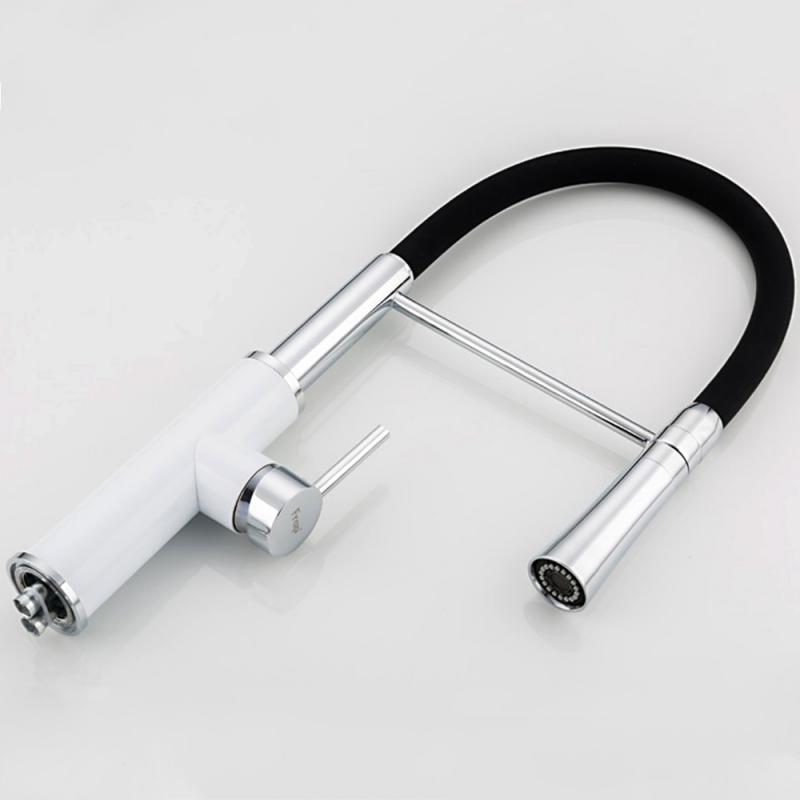 Смеситель для кухни с гибким изливом Frap F4452-8, белый, хром/чёрный — изображение 3