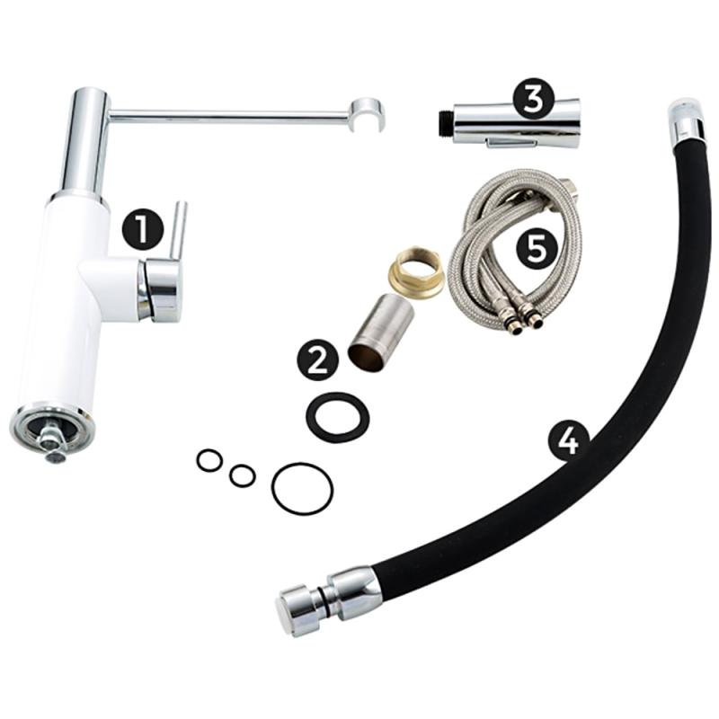 Смеситель для кухни с гибким изливом Frap F4452-8, белый, хром/чёрный — изображение 11