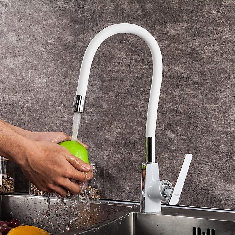 Смеситель для кухни с гибким изливом Frap F4458, белый/хром — изображение 3