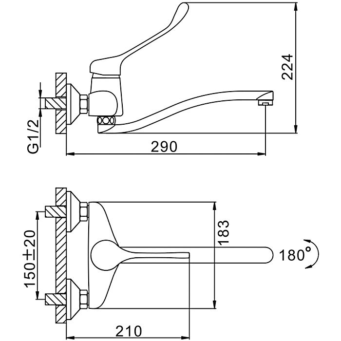 Настенный смеситель для кухни локтевой Frap F4654 — изображение 2