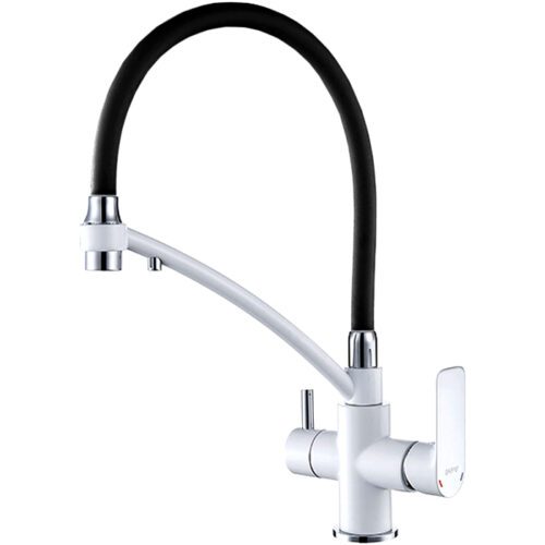 Смеситель для кухни под фильтр с гибким изливом Gappo G4348, белый/хром