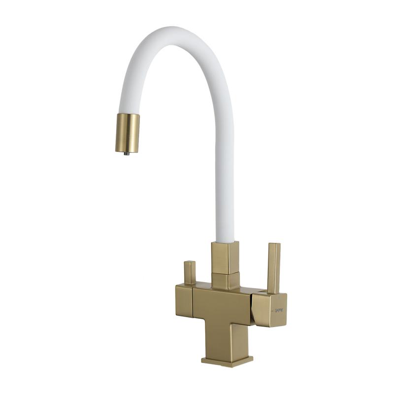 Смеситель для кухни под фильтр с гибким изливом Gappo G4395-33, золотой сатин