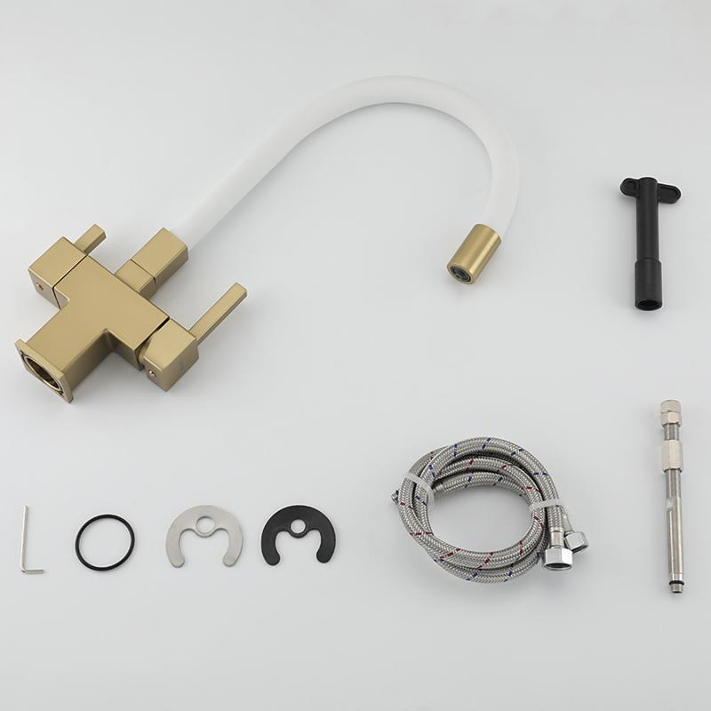 Смеситель для кухни под фильтр с гибким изливом Gappo G4395-33, золотой сатин — изображение 9