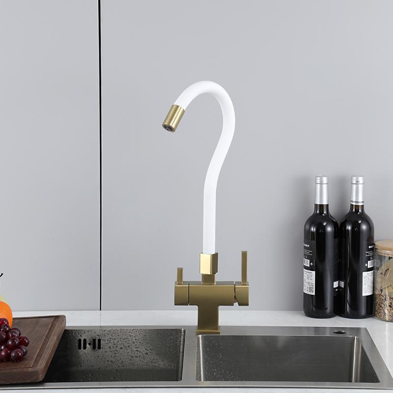 Смеситель для кухни под фильтр с гибким изливом Gappo G4395-33, золотой сатин — изображение 10