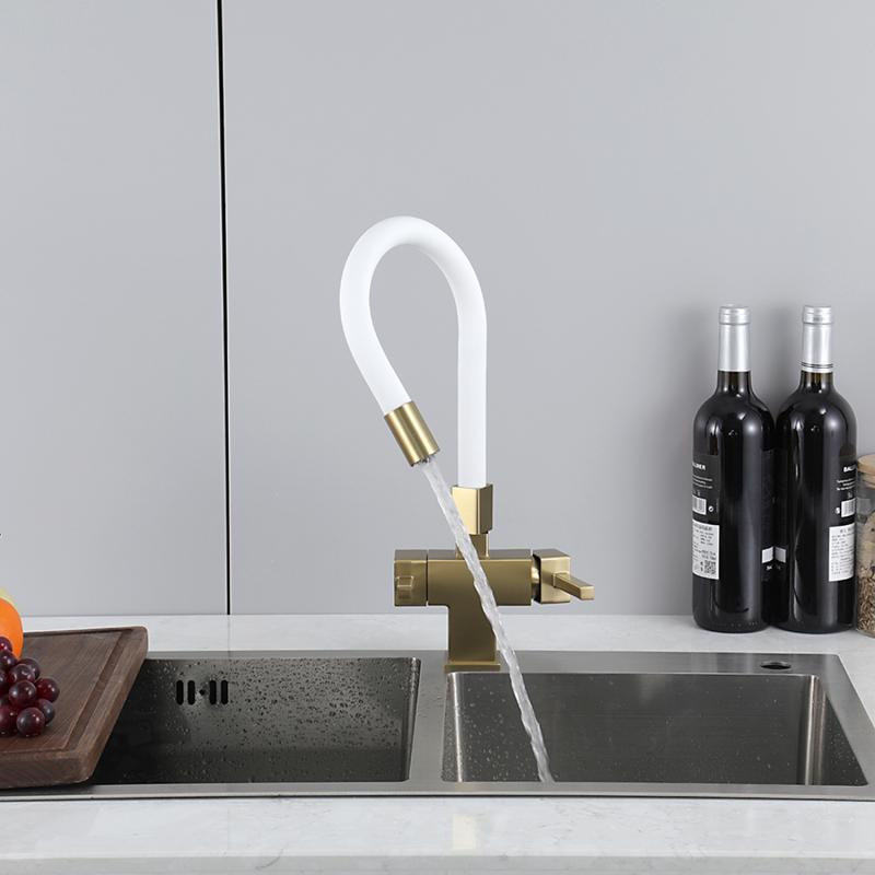 Смеситель для кухни под фильтр с гибким изливом Gappo G4395-33, золотой сатин — изображение 11