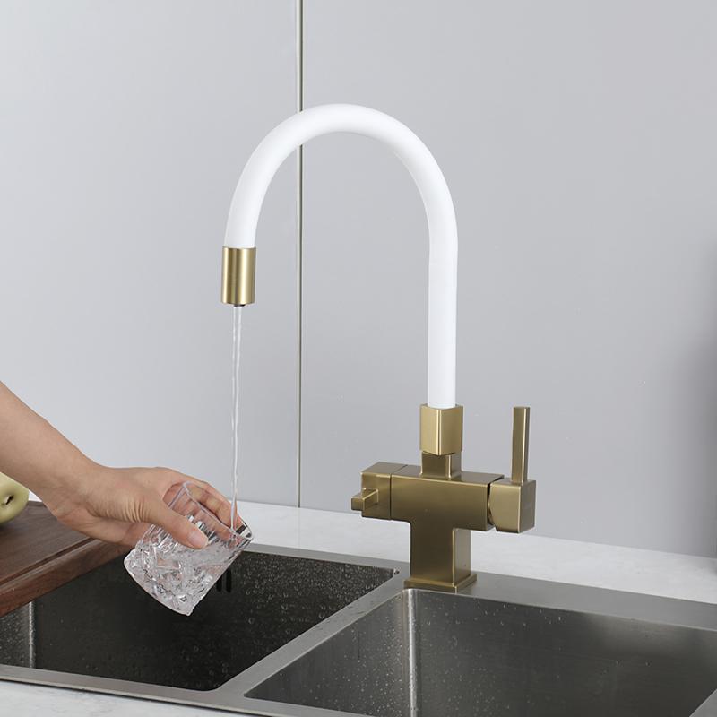 Смеситель для кухни под фильтр с гибким изливом Gappo G4395-33, золотой сатин — изображение 13