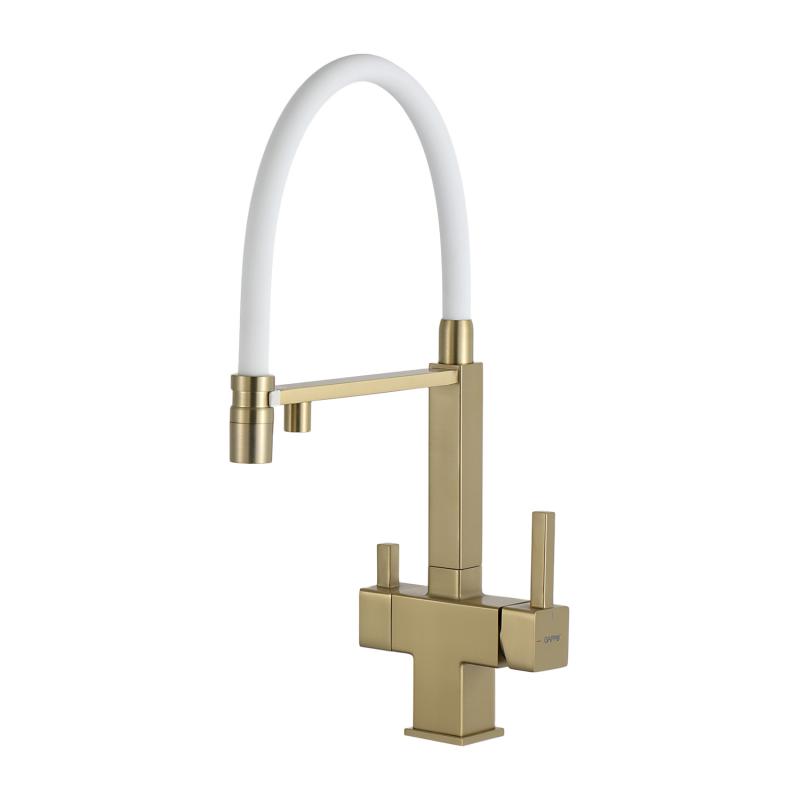 Смеситель для кухни под фильтр с гибким изливом Gappo G4395-53, золотой сатин