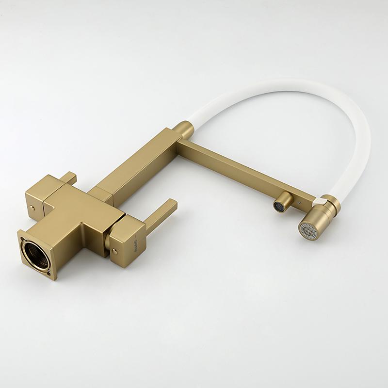 Смеситель для кухни под фильтр с гибким изливом Gappo G4395-53, золотой сатин — изображение 3