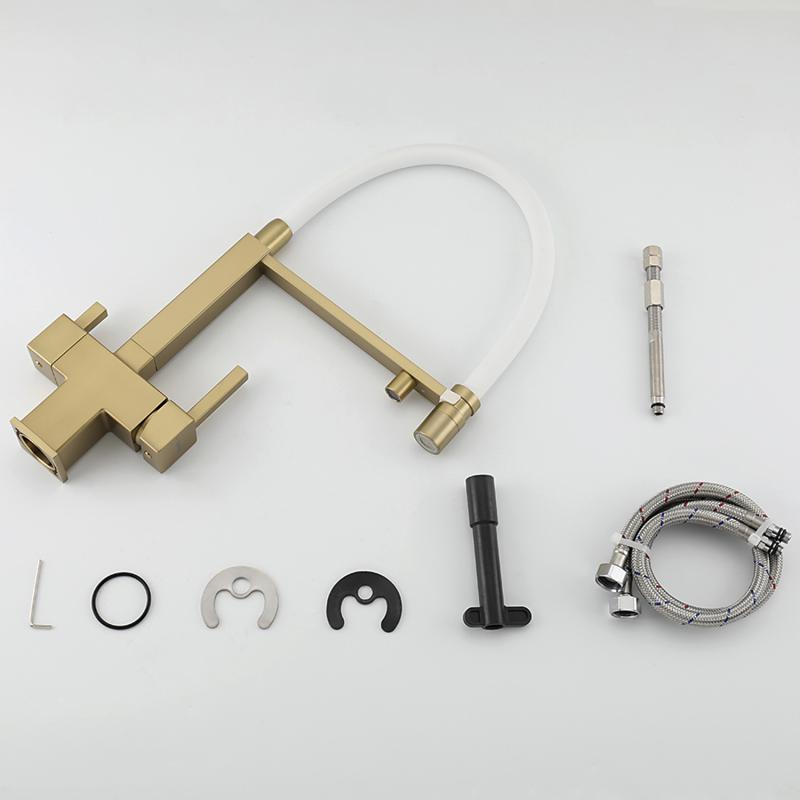 Смеситель для кухни под фильтр с гибким изливом Gappo G4395-53, золотой сатин — изображение 8