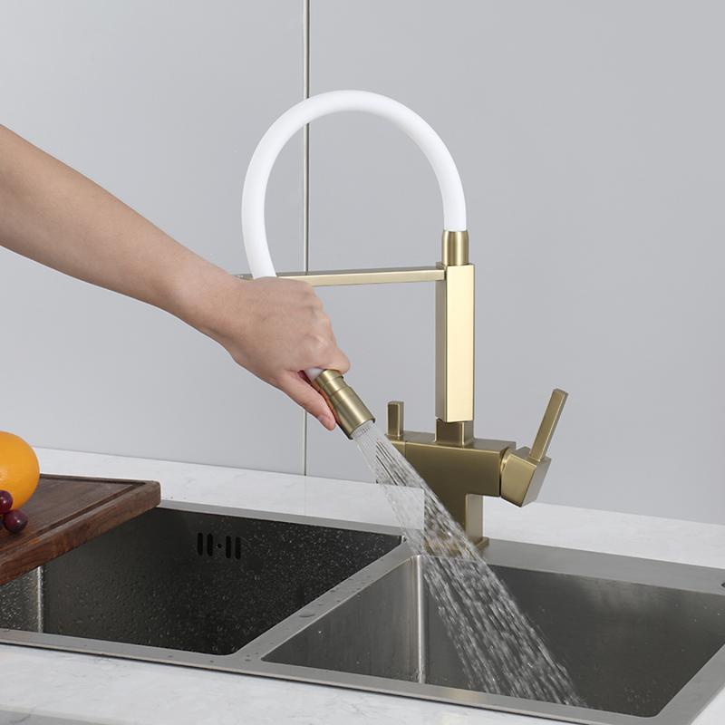 Смеситель для кухни под фильтр с гибким изливом Gappo G4395-53, золотой сатин — изображение 11