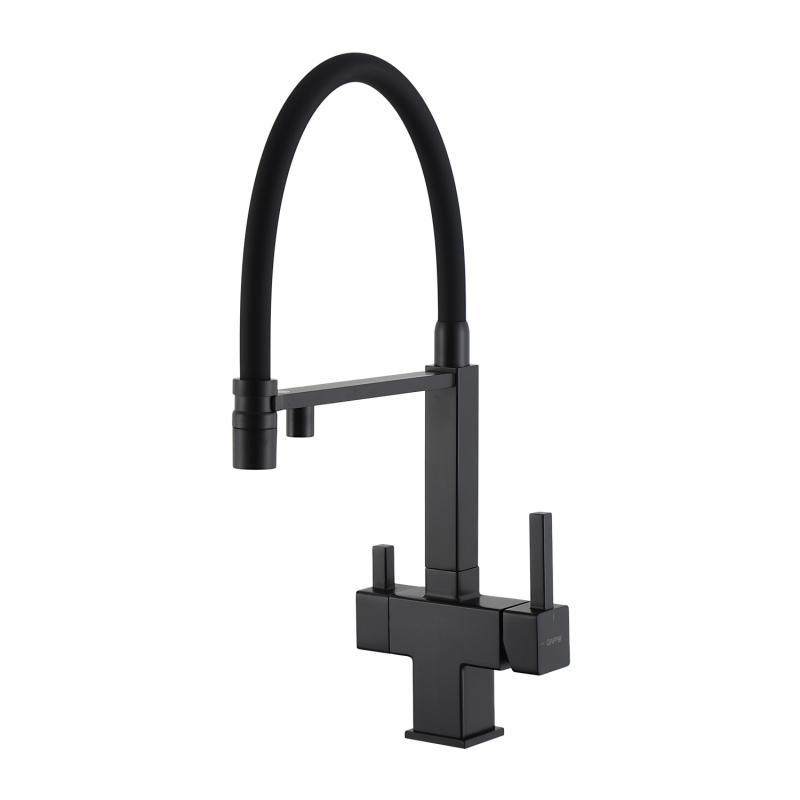 Смеситель для кухни под фильтр с гибким изливом Gappo G4395-56, чёрный