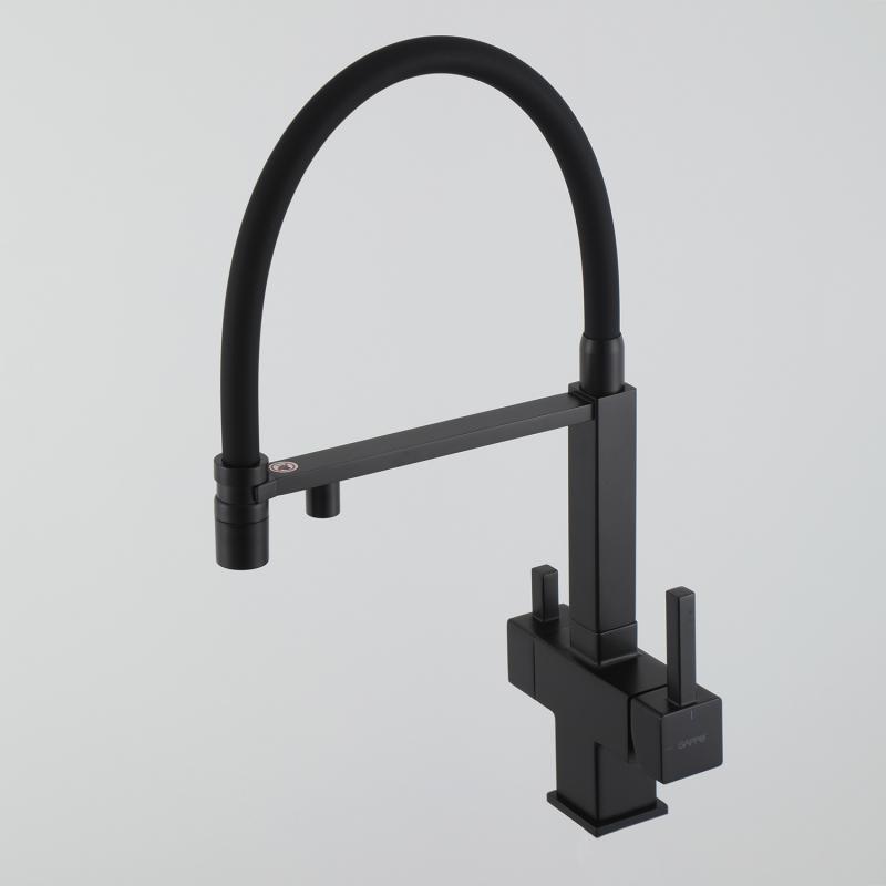 Смеситель для кухни под фильтр с гибким изливом Gappo G4395-56, чёрный — изображение 7