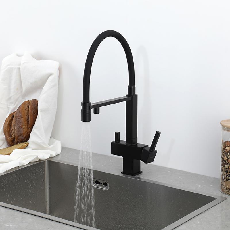 Смеситель для кухни под фильтр с гибким изливом Gappo G4395-56, чёрный — изображение 11