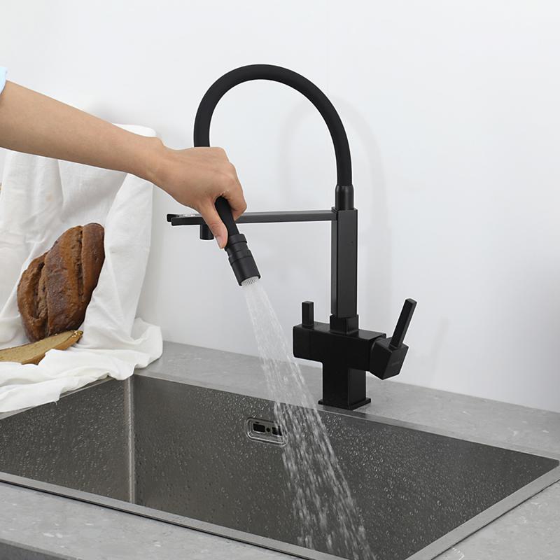 Смеситель для кухни под фильтр с гибким изливом Gappo G4395-56, чёрный — изображение 12