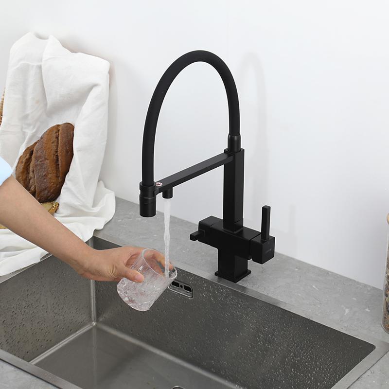 Смеситель для кухни под фильтр с гибким изливом Gappo G4395-56, чёрный — изображение 13