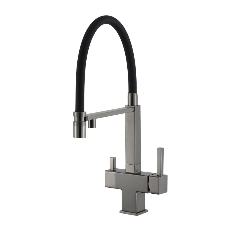 Смеситель для кухни под фильтр с гибким изливом Gappo G4395-59, оружейная сталь