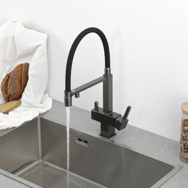 Смеситель для кухни под фильтр с гибким изливом Gappo G4395-59, оружейная сталь — изображение 13