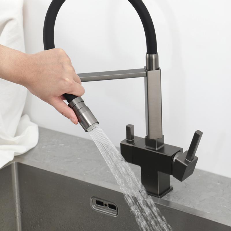 Смеситель для кухни под фильтр с гибким изливом Gappo G4395-59, оружейная сталь — изображение 14