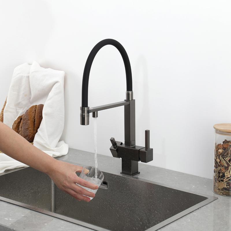 Смеситель для кухни под фильтр с гибким изливом Gappo G4395-59, оружейная сталь — изображение 15