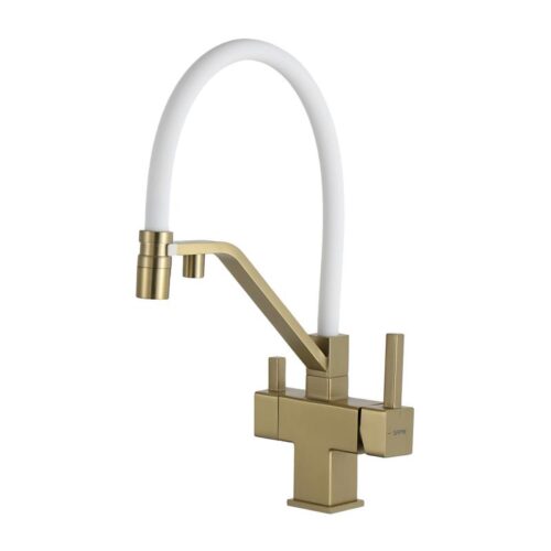 Смеситель для кухни под фильтр с гибким изливом Gappo G4395-63, золотой сатин
