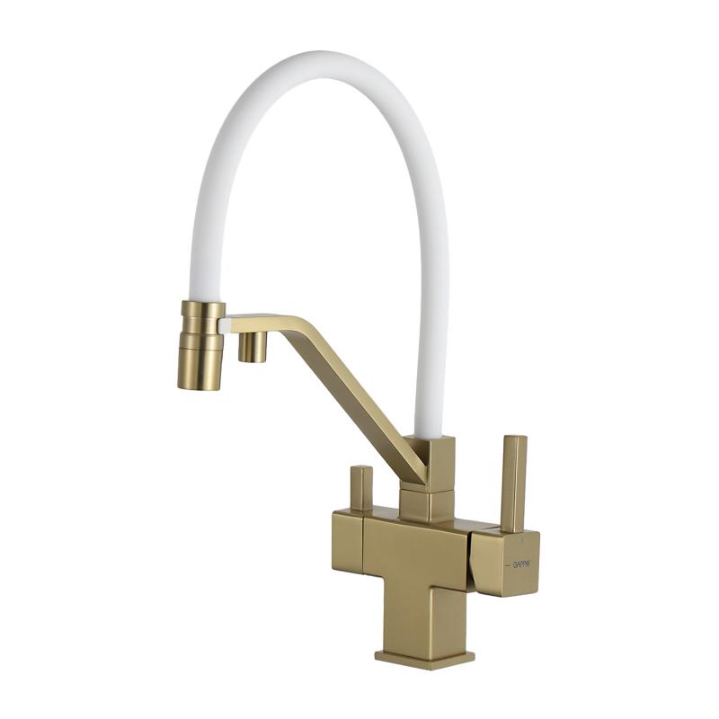 Смеситель для кухни под фильтр с гибким изливом Gappo G4395-63, золотой сатин