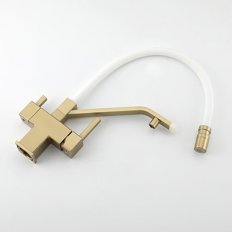 Смеситель для кухни под фильтр с гибким изливом Gappo G4395-63, золотой сатин — изображение 4