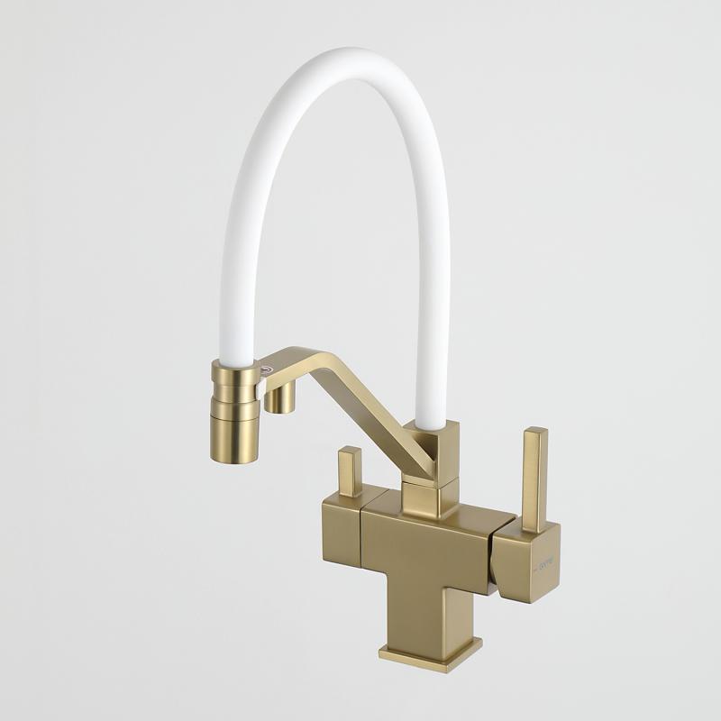 Смеситель для кухни под фильтр с гибким изливом Gappo G4395-63, золотой сатин — изображение 10