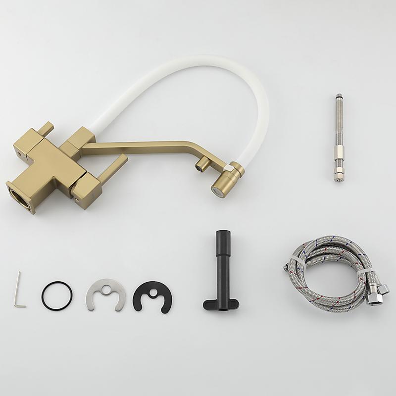 Смеситель для кухни под фильтр с гибким изливом Gappo G4395-63, золотой сатин — изображение 11